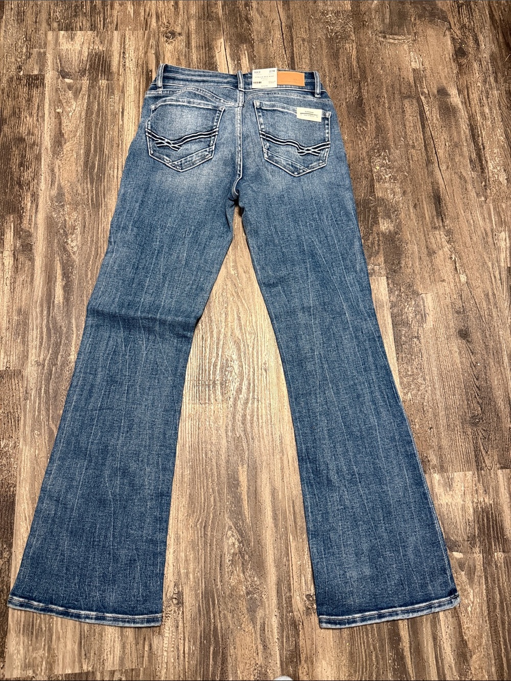 BKE Women's Blue Flared Jeans - Back Pocket Detail